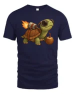 Speeding Turbo Jetpack Turtle Coconut Drink Graphic Tshirt - navy t-shirt on white background