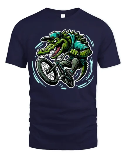 Radical BMX Gator Extreme Sports Alligator Graphic Tshirt - navy t-shirt on white background