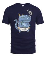 Funny Toddler Dinosaur Drinking Milk Smoker Graphic Tee - navy t-shirt on white background