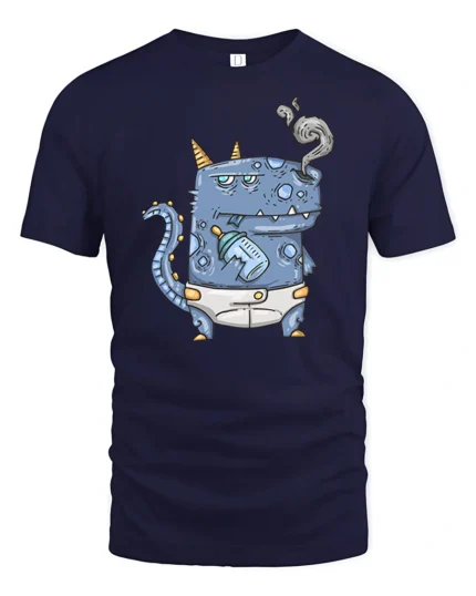 Funny Toddler Dinosaur Drinking Milk Smoker Graphic Tee - navy t-shirt on white background