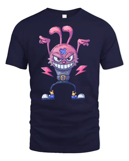 Radical Electric Monster Bunny Lightning Bolt Graphic Tee - navy t-shirt on white background