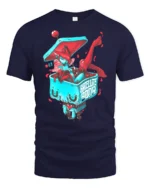 Cyber Girl Pinup Satellite Soda Astronaut Helmet Tshirt - navy t-shirt on white background