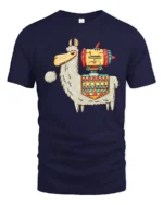Sarcastic Rocket Llama Jetpack Tribal Pattern Graphic Tshirt - navy t-shirt on white background
