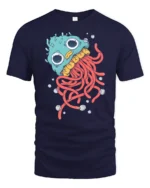 Whimsical Deep Sea Jellyfish Wide Eyed Ocean Graphic Tee - navy t-shirt on white background