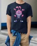Radical Electric Monster Bunny Lightning Bolt Graphic Tee - model wearing navy tee with hands in pockets