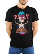 Victorious Nerd Fighter King Boxing Belt Graphic Tshirt - model wearing black tee with hands behind back