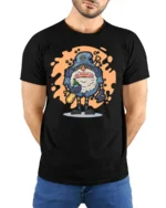 Whimsical Wizard Ogre Drunk Baseball Player Graphic Tshirt - model wearing black tee with hands behind back