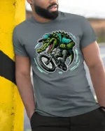 Radical BMX Gator Extreme Sports Alligator Graphic Tshirt - model wearing grey tee, leaning on column