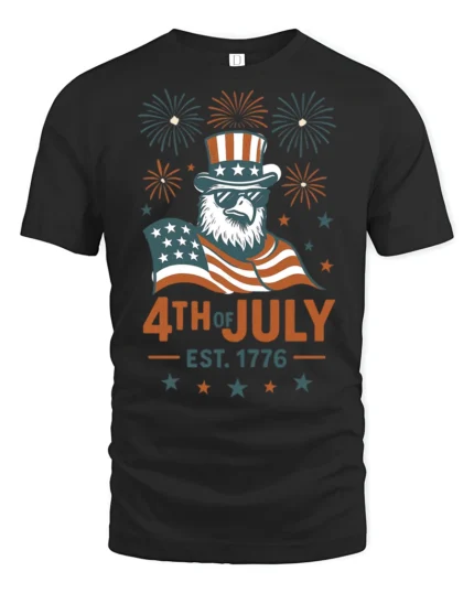 Patriotic Eagle Uncle Sam Hat 4th Of July Graphic Tee - black t-shirt on white background