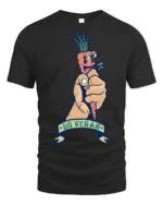 Sarcastic Go Vegan Fist Holding Cartoon Carrot Graphic Tee - black t-shirt on white background