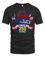 Festive Patriotic 4th Of July Est 1776 250 Years Graphic Tee - black t-shirt on white background