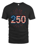Patriotic Fireworks American Flag 250 Years Graphic Tee - black t-shirt on white background