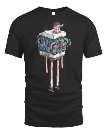 Funny Living Luggage Chest Cute Face Long Legs Graphic Tee - black t-shirt on white background