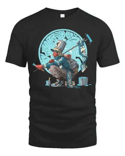 Street Art Spray Paint Graffitti Artist Teal Graphic Tee - black t-shirt on white background