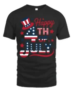 Festive Fourth Of July Uncle Sam Top Hat Holiday Graphic Tee - black t-shirt on white background
