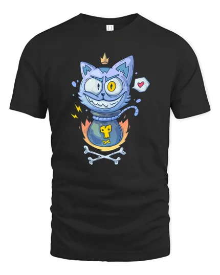 Mischievous Cat Potion Bottle Magic Crown Graphic Tshirt - black t-shirt on white background