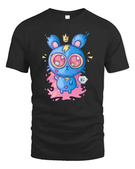 Adorable Electric Monster Crown Pink Splat Graphic Tshirt - black t-shirt on white background