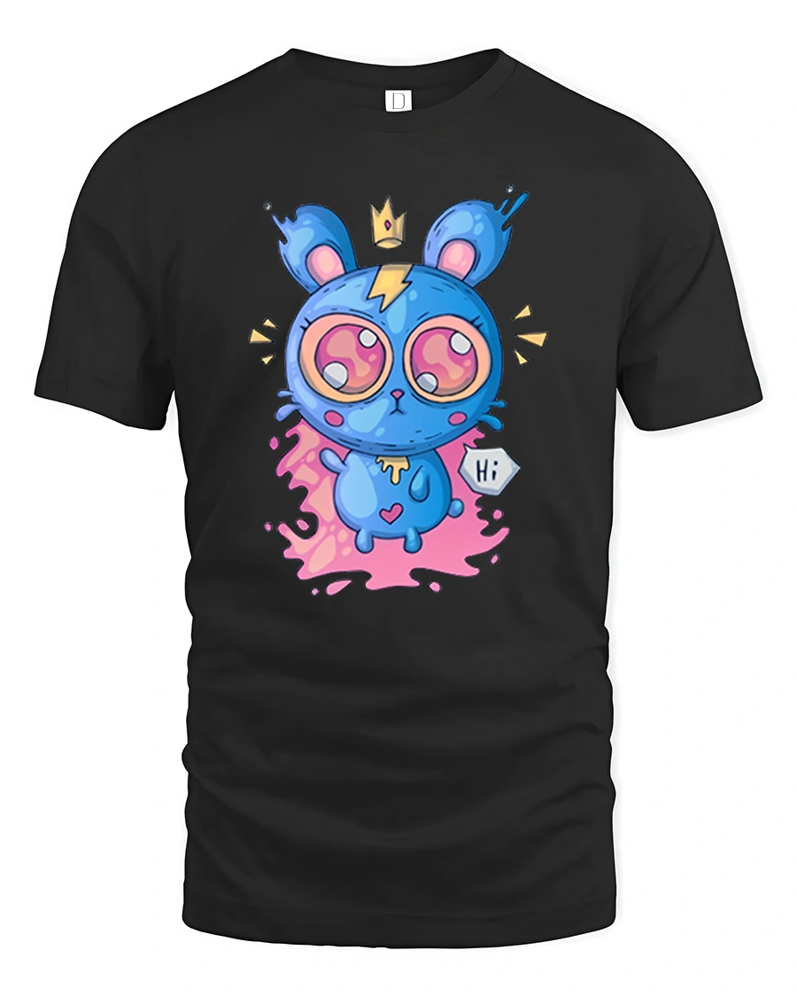 Adorable Electric Monster Crown Pink Splat Graphic Tshirt - 1 Adorable Electric Monster Crown Pink Splat Graphic Tshirt - black t-shirt on white background
