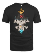 Skeleton Pirate Captain Skull Crossbones Diamond Graphic Tee - black t-shirt on white background