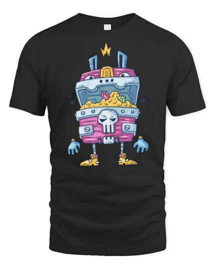 Sarcastic Walking Treasure Chest Mimic Monster Graphic Tee - black t-shirt on white background