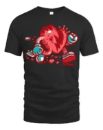 Animate Broken Heart Cartoon Character Street Graphic Tee - black t-shirt on white background