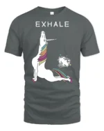 Sarcastic Exhale Unicorn Farting Rainbow Yoga Graphic Tee - gray t-shirt on white background