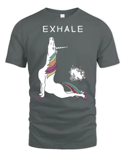Sarcastic Exhale Unicorn Farting Rainbow Yoga Graphic Tee - gray t-shirt on white background