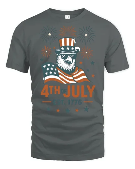 Patriotic Eagle Uncle Sam Hat 4th Of July Graphic Tee - gray t-shirt on white background