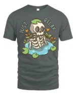 Sarcastic Just Relax Skeleton Pond Lily Pad Graphic Tshirt - gray t-shirt on white background