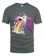 Crazy Vomiting Rainbow Unicorn Magical Fantasy Graphic Tee - gray t-shirt on white background