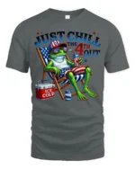 Sarcastic Just Chill The 4th Out Frog Beach Chair Tshirt - gray t-shirt on white background