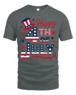 Festive Fourth Of July Uncle Sam Top Hat Holiday Graphic Tee - gray t-shirt on white background