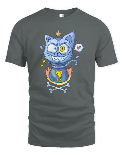Mischievous Cat Potion Bottle Magic Crown Graphic Tshirt - gray t-shirt on white background