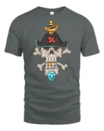 Skeleton Pirate Captain Skull Crossbones Diamond Graphic Tee - gray t-shirt on white background