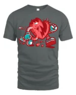 Animate Broken Heart Cartoon Character Street Graphic Tee - gray t-shirt on white background