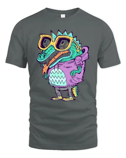 Radical Swag Gator Purple Hoodie Cartoon Graphic Tshirt - gray t-shirt on white background