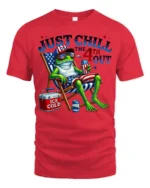 Sarcastic Just Chill The 4th Out Frog Beach Chair Tshirt - red t-shirt on white background