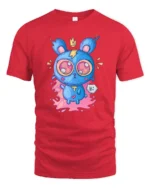 Adorable Electric Monster Crown Pink Splat Graphic Tshirt - red t-shirt on white background