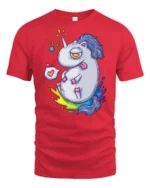 Chubby Tired Rainbow Unicorn Sarcastic Fantasy Graphic Tee - red t-shirt on white background