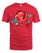 Animate Broken Heart Cartoon Character Street Graphic Tee - red t-shirt on white background