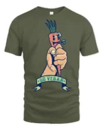 Sarcastic Go Vegan Fist Holding Cartoon Carrot Graphic Tee - military green t-shirt on white background