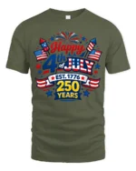 Festive Patriotic 4th Of July Est 1776 250 Years Graphic Tee - military green t-shirt on white background