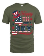 Festive Fourth Of July Uncle Sam Top Hat Holiday Graphic Tee - military green t-shirt on white background