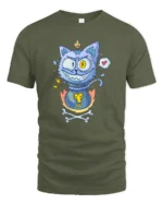 Mischievous Cat Potion Bottle Magic Crown Graphic Tshirt - military green t-shirt on white background