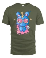 Adorable Electric Monster Crown Pink Splat Graphic Tshirt - military green t-shirt on white background
