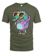 Radical Swag Gator Purple Hoodie Cartoon Graphic Tshirt - military green t-shirt on white background