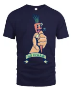 Sarcastic Go Vegan Fist Holding Cartoon Carrot Graphic Tee - navy t-shirt on white background