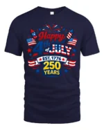 Festive Patriotic 4th Of July Est 1776 250 Years Graphic Tee - navy t-shirt on white background