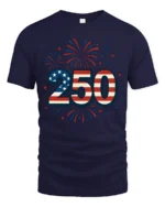Patriotic Fireworks American Flag 250 Years Graphic Tee - navy t-shirt on white background
