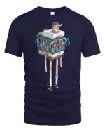 Funny Living Luggage Chest Cute Face Long Legs Graphic Tee - navy t-shirt on white background
